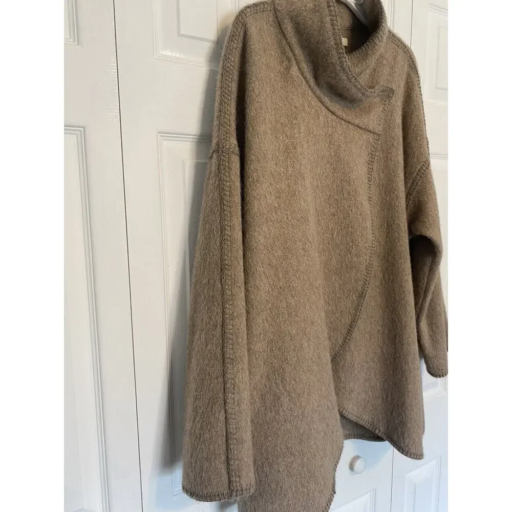 Andean Wool Alpaca Wrap Coat Large Pockets Peru Cowl Neck Cross Body Closure - Picture 13 of 14